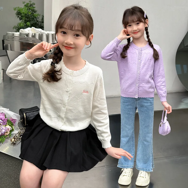

Girls' knitted pure cotton Korean cardigan spring and summer new style children's clothing western-style jacket children's outdo