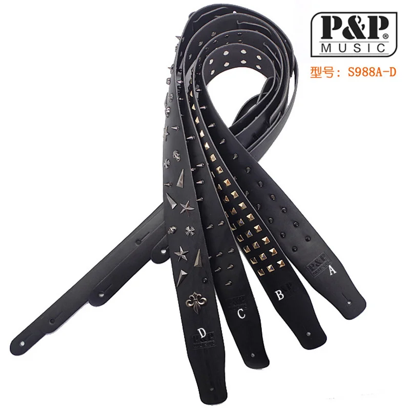 

Real Leather Rivet Cowhide Widening Electric Guitar Strap, Acoustic Folk Bass