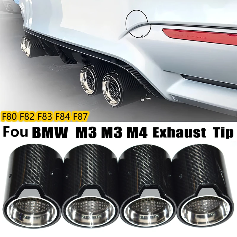 Exhaust Pipe Upgrade For BMW M2 F87 M3 F80 M4 F82 F83 4pcs MP Carbon Fiber Black Muffler Tailpipe Tip Exhaust Head Nozzle exhaust pipe tip
