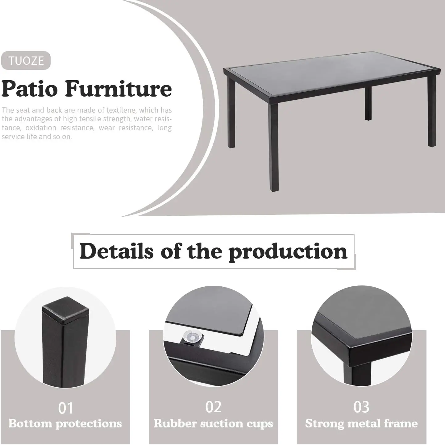 4 Pieces Outdoor Patio Furniture Set Conversation Set with Glass Coffee Table Bistro