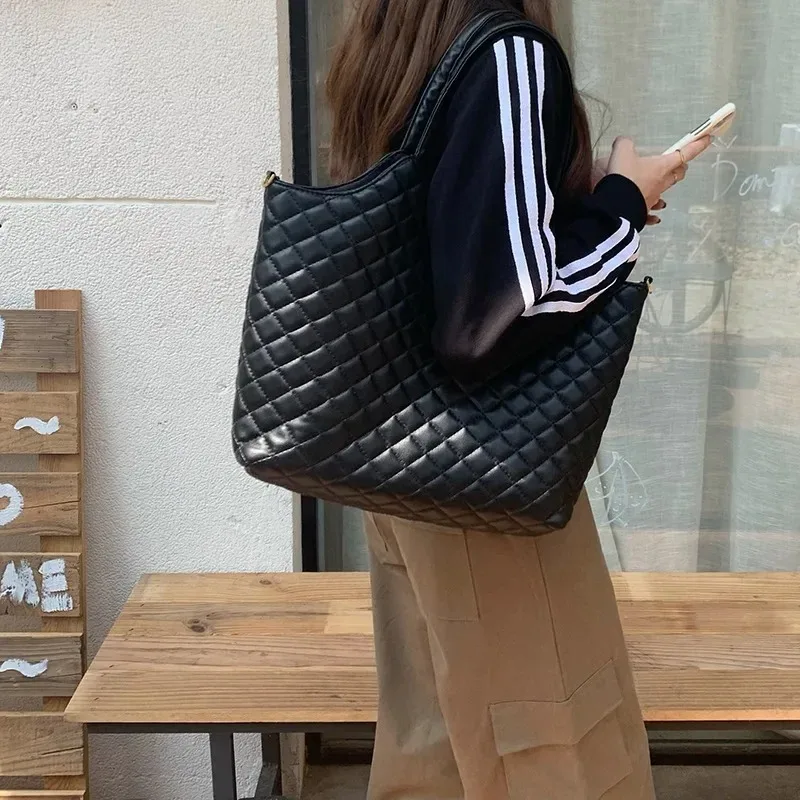 Luxury High Quality PU Leather Checked Women's Handbag Designer Fashionable Shoulder Bag Large Capacity Diagonal Straddle Bags