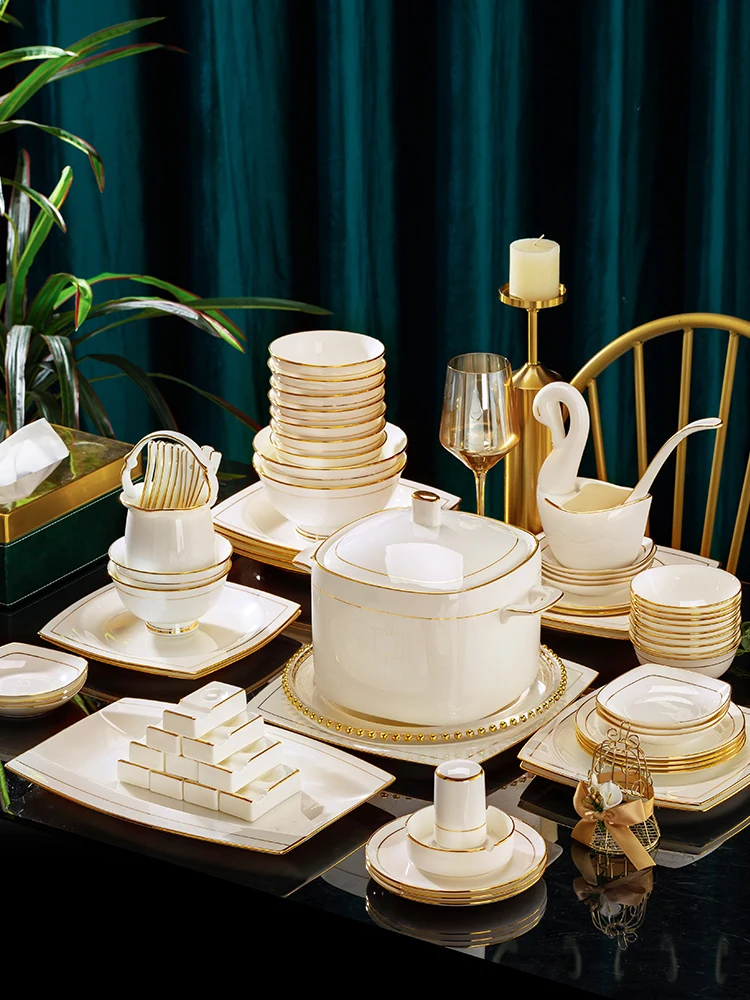 

Jingdezhen Bowl and Dish Set Household High-Grade Bowl and Plate Combination Modern Light Luxury Housewarming Wedding Gift