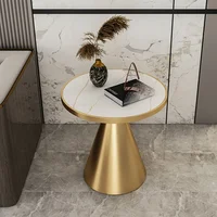Table d'appoint ronde de luxe avec plateau en marbre et base en métal, table d'appoint moderne pour petit espace, salon, chambre à coucher, hôtel 1