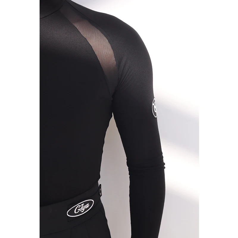 Men Latin Dance Competition Tops Long Sleeves High Collar Bodysuit Adult Male ChaCha Rumba Ballroom Dance Clothes