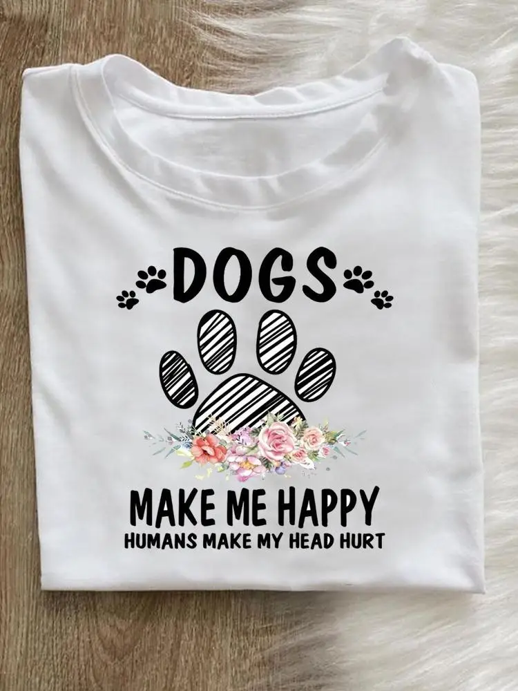 

Print Clothes Dogs Flower Love Trend Women Fashion Graphic T Shirt Clothing Short Sleeve Summer Tee T-shirt Cartoon Female Top