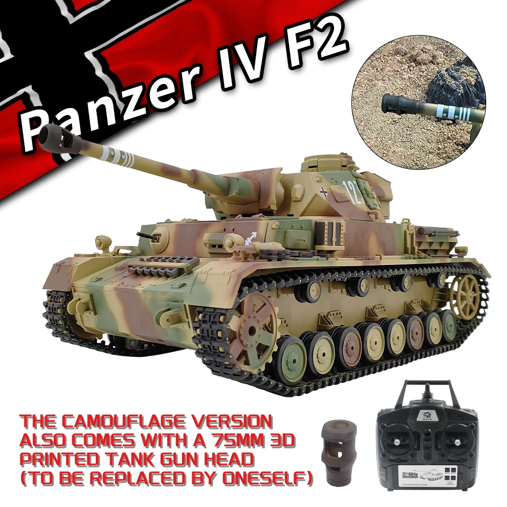 COOLBANK 커스텀 RC 탱크 사격 BB 스모크, 독일 PanzerIV F2 탱크 모델, 3859-1 2.4Ghz 리모컨 탱크, DIY 장난감, 1/16 체중계