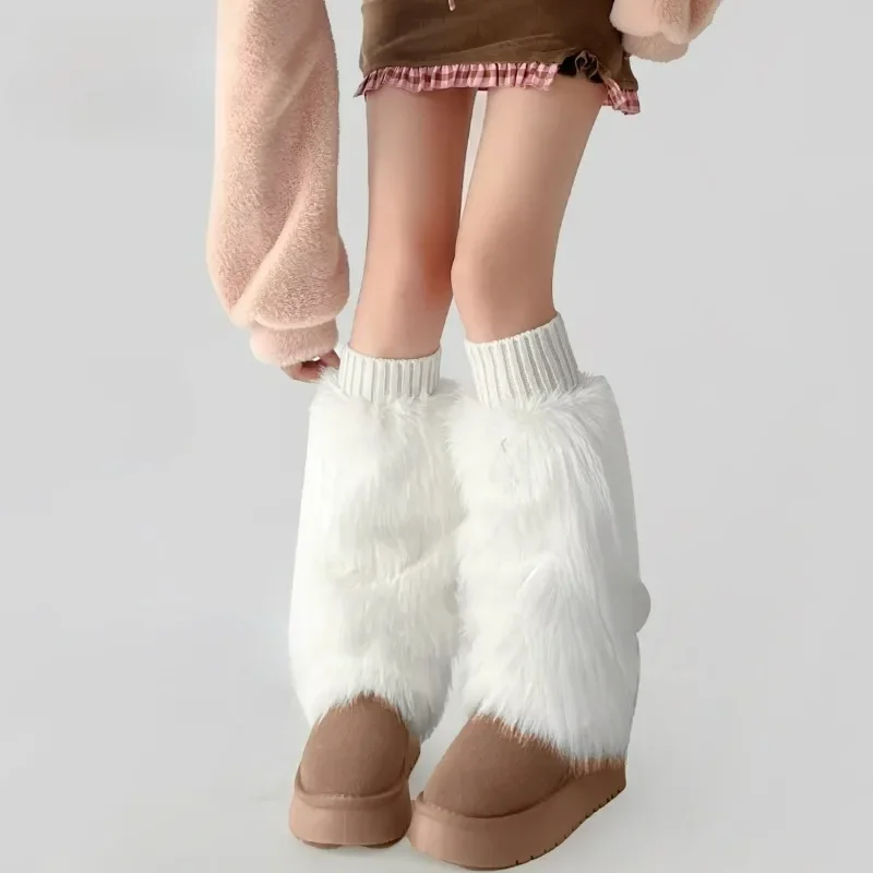 Description Picture 3 of item1/2Pairs Plush Leg Warmers Women Winter Long Faux Fur Stockings Lolita Warm Sweet Stockings Furry White Girls Boot Cover Socks