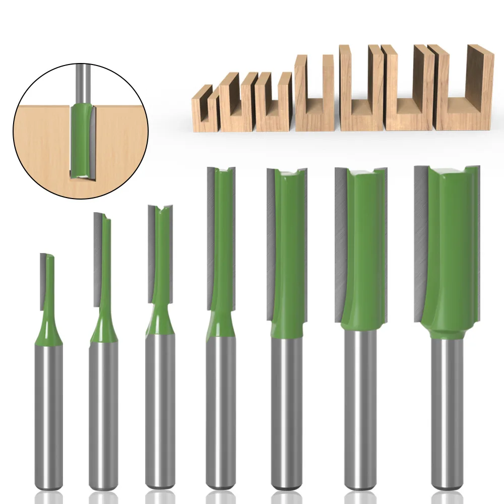 7Pcs 1/4 Inch Shank Single Double Flute Straight Bit Milling Cutter for Wood Router Bit Woodwork Tool