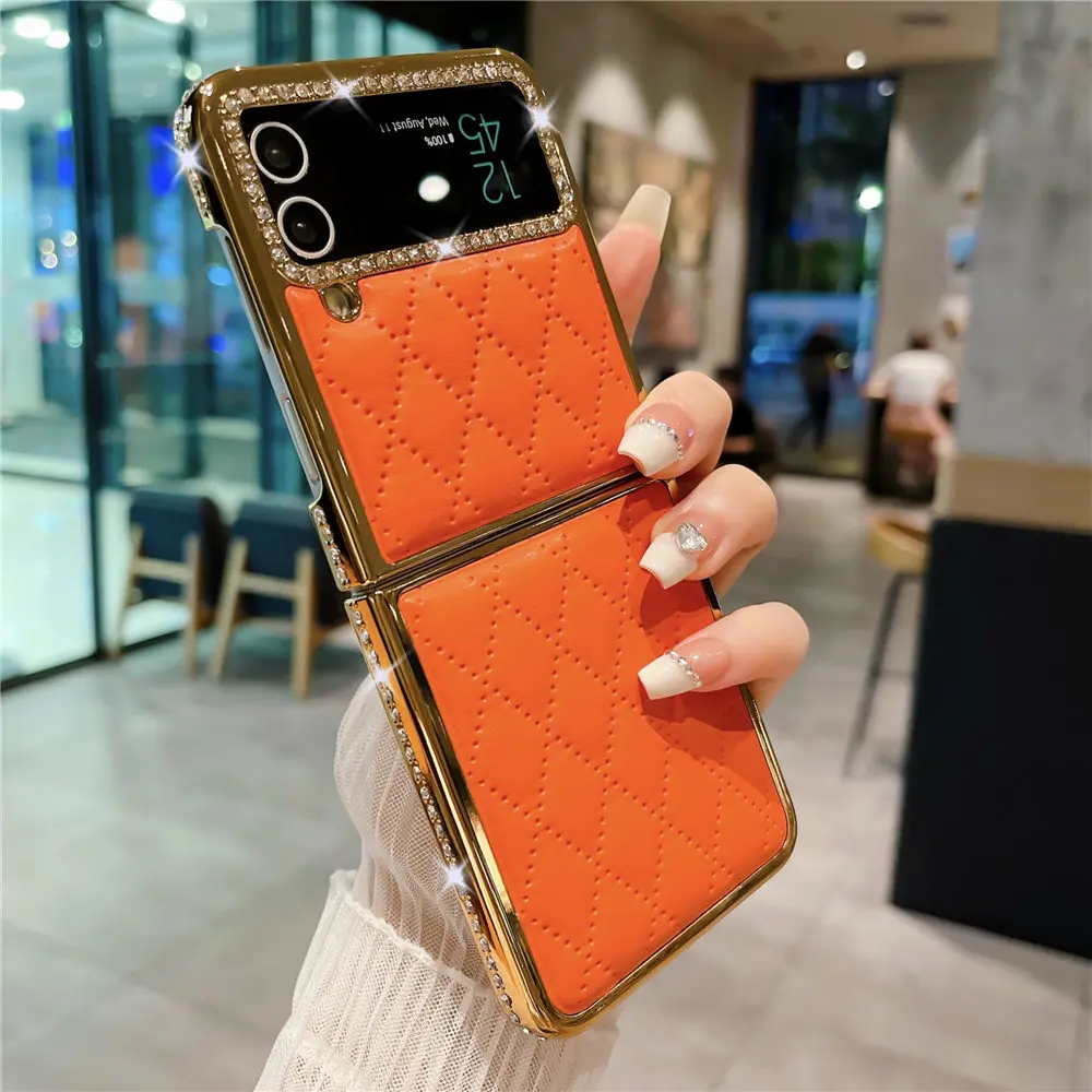 Luxury Gold Plated Diamond Leather Phone Case - Shockproof and Stylish Flip Cover