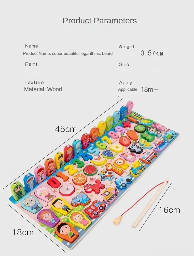 Kids Montessori Math Toys For Toddlers Educational Wooden Puzzle Fishing Toys Count Number Shape Matching Sorter Games Board Toy