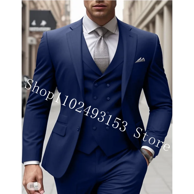Black Slim Fit Suit Men Blazer Notched Lapel Formal 3 Pieces Suits Groom Wedding Party Tuxedo Jacket+Vest+Pants Trajes De Hombre