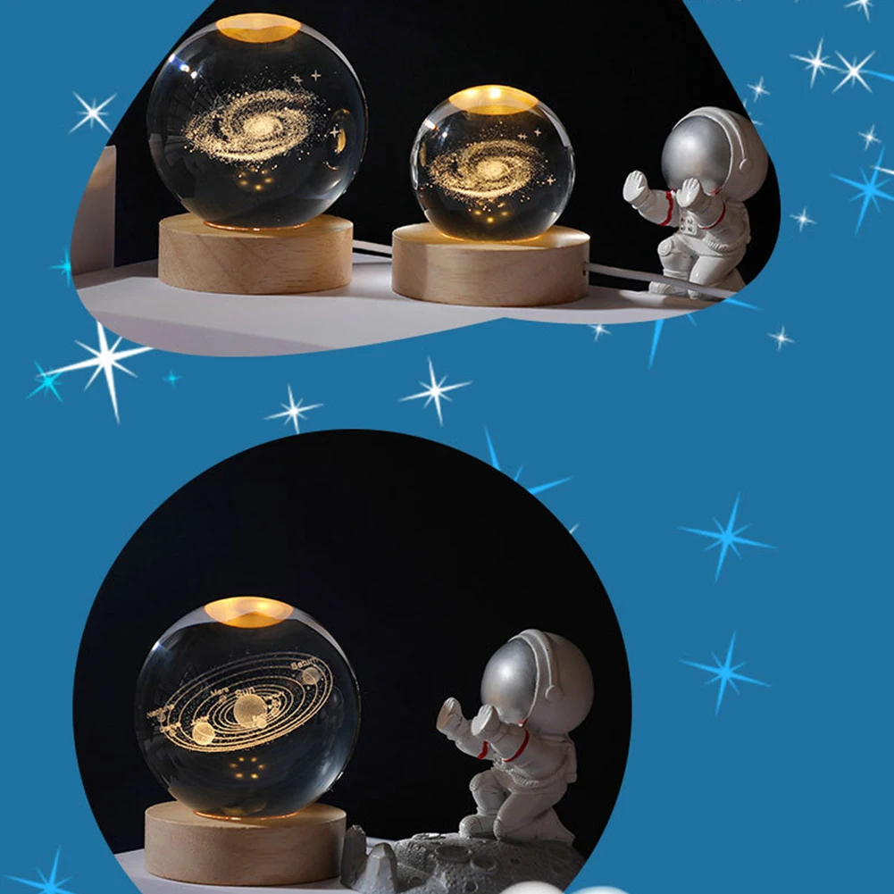 Unique 3D Crystal Ball Night Light Led Lamp Bedside Table Glowing Galaxy Lamp Saturn Planets Moon Children Christmas Gift Toy