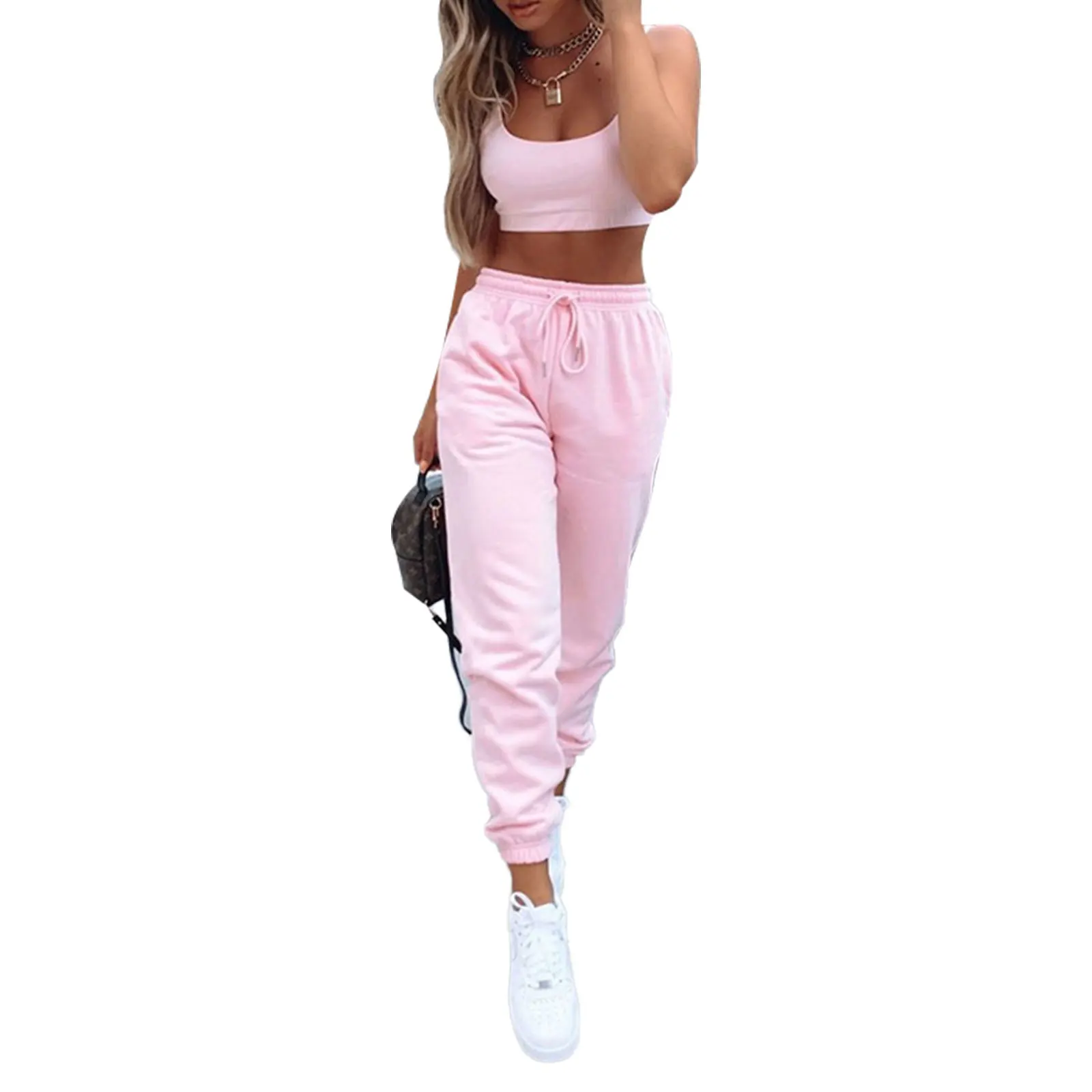 

Women s Casual Loose Sweatpants High Waist Drawstring Solid Color Training Jogger Pants