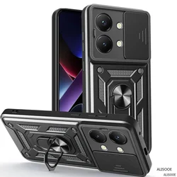 Armor Slide Camera Lens Protection Back Cover with Ring Stand - Shockproof Case for POCO X8 Pro Max (Black1)