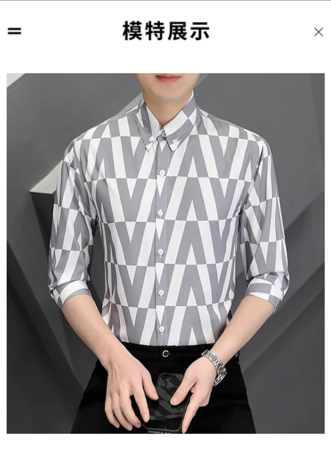 Description Picture 5 of itemBrand Plaid Shirts Men Fashion Quarter sleeve Loose Casual Shirts 2024 Spring Summer Streetwear Social Party Tuxedo Blouse M-4XL
