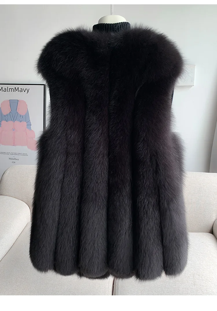 Fox fur vest women's medium and long 2024 new fashion fur vest thick coat real fur for winter