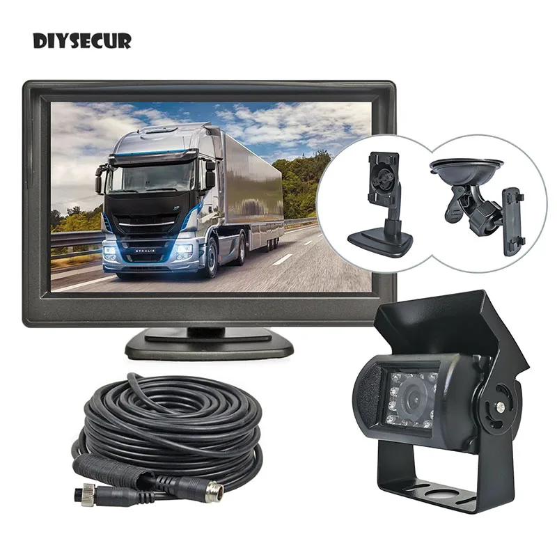 

DIYSECUR 5inch DC12V-24V 4PIN Reverse Rear View Car Monitor Waterproof CCD Night Vision Backup Bus Truck Camera free Car Charger
