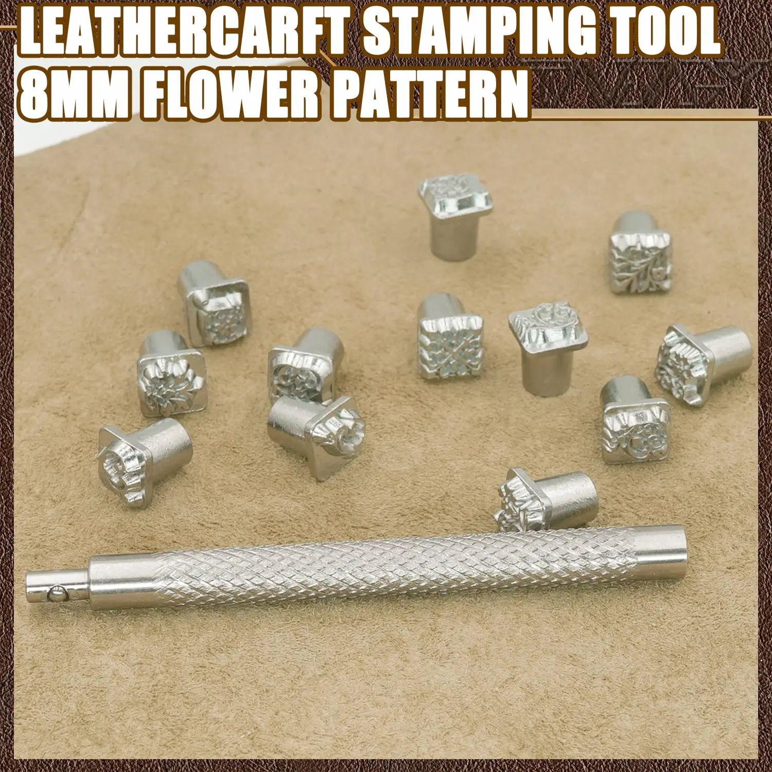 DIY jewelry marking flower pattern leather craft stamps punch tool 12pcs 10mm zinc alloy leathercraft metal, leather craft stamps