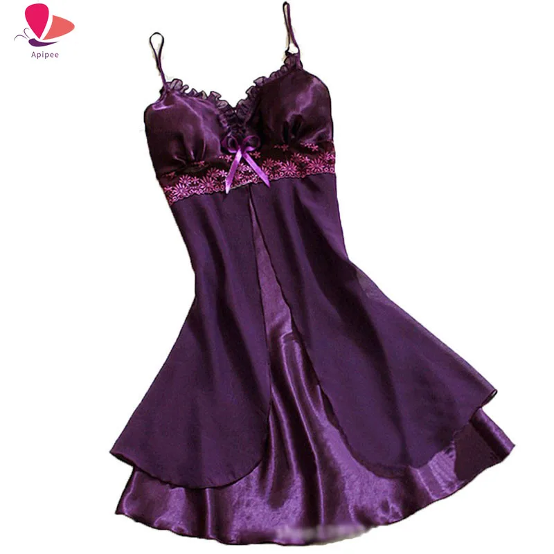 

2024 New Women Sexy Silk Satin Night Gown Sleeveless Nightdress Lace Sleep Dress V-neck Nighties Night Shirt Sleepwear Nightwear