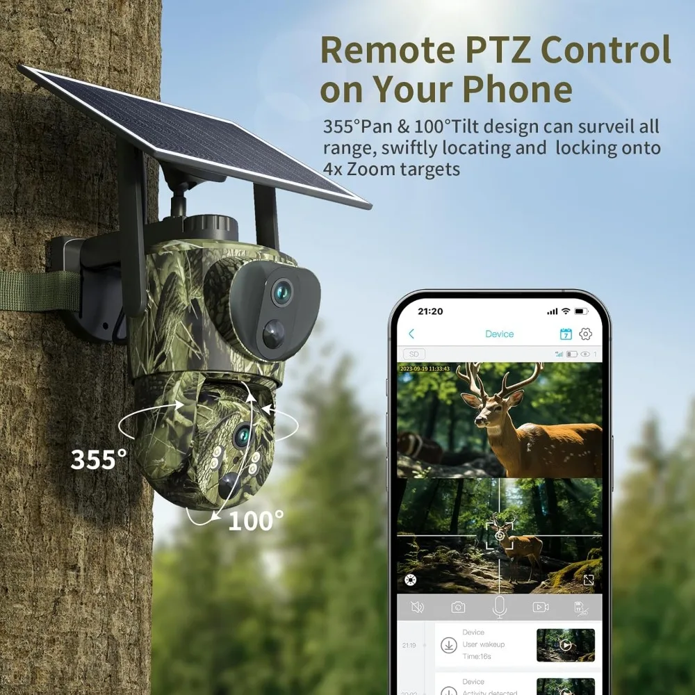 Trail Cameras Dual Lens Linkage Security Camera, 4G LTE Cellular Trail Cameras 2K 360&deg;Live Video Game