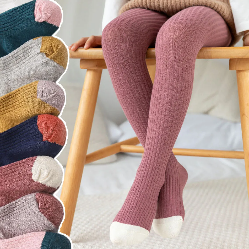 Kids Pantyhose Toddler Tights Baby Tights for Girl Spring Autumn Stockings Children Warm Pantyhose Kids Cotton Pants Candy Color Ribbed Girl Trousers 0-8 Year