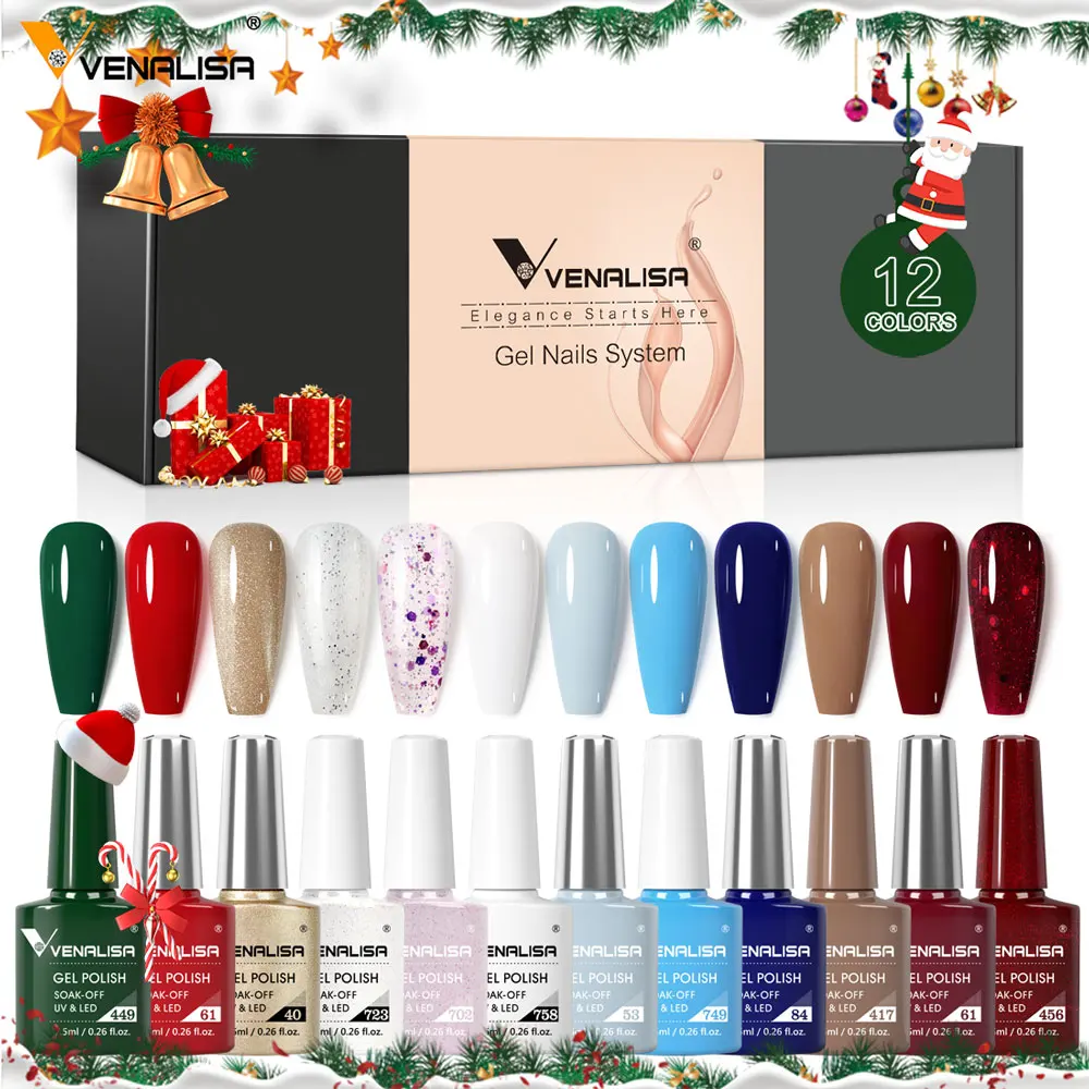 Venalisa Gel-Nagellack, Weihnachtsfarben-Set, 6/12 Stück/Set, Winter- und Herbstnägel, Gummibasis, Gelee, Rosa, natürliche Nude-Farbserie