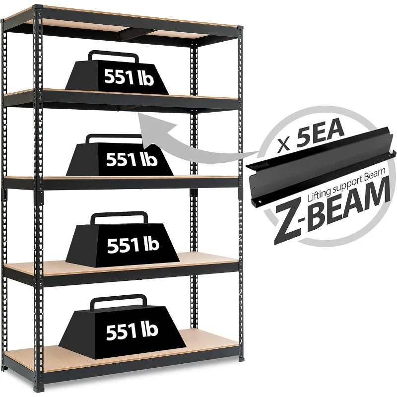

HOMEDANT Z-beam 5 Tier Laminated Heavy Duty Garage Storage Adjustable Wide Size Metal Shelving 47.7"W x 18.2"D x 71.3"H 1Pack