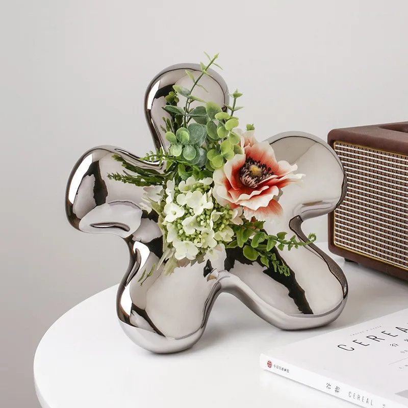 

Nordic ins ceramic silver-plated flower vase TV Cabinet bedside tea table Dried flower arrangement container home decoration