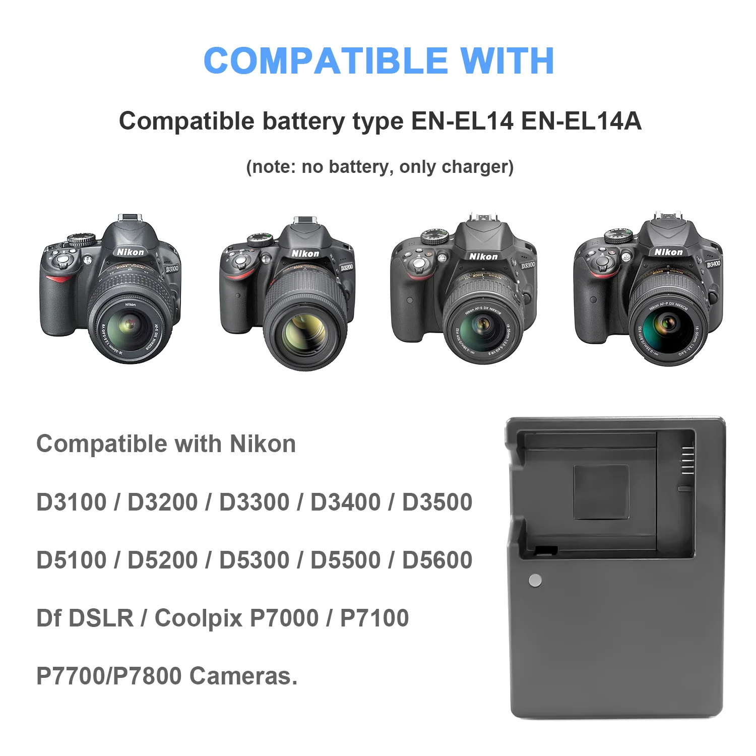 KUTOU MH-24 Quick Battery Charger for EN-EL14 Compatible with Nikon P7000 P7100 P7200 P7700 P7800 D5100 D5200 D5300 Camera
