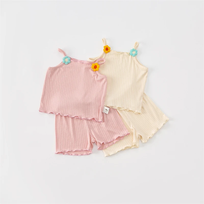 

2PCS Baby Girls Vest Shorts Sets Summer Toddler Kids Sleeveless T-shirts Pants Outfit Clothing Casual Beach Flowers Tank Top