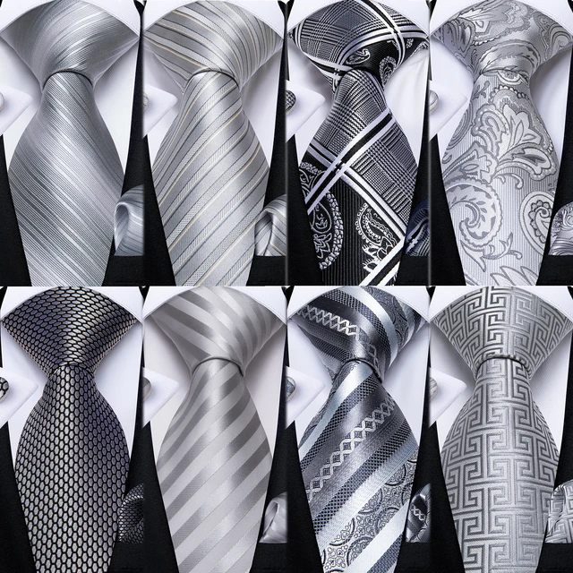 Cravatte di seta Paisley a righe grigie per uomo accessori da sposa cravatta da uomo 8cm tasca quadrata gemelli regalo per uomo DiBanGu 1