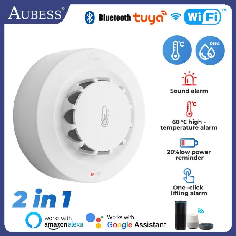 

Tuya WiFi 2-in-1 Smart Smoke Detector And Temperature Humidity Sensor Smart Home Security Product Work With Alexa Google Home
