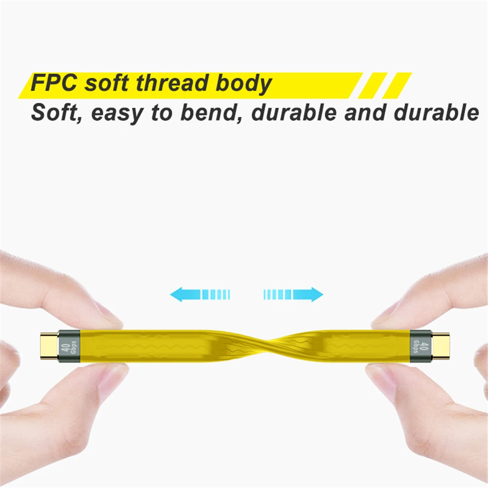 Premium Yellow USB-C Thunderbolt 3 Fast Charging Cable - 100W PD Power, 5A High-Speed Data Transfer, 4K Video Support, 40Gbps, Ultra-Soft Design