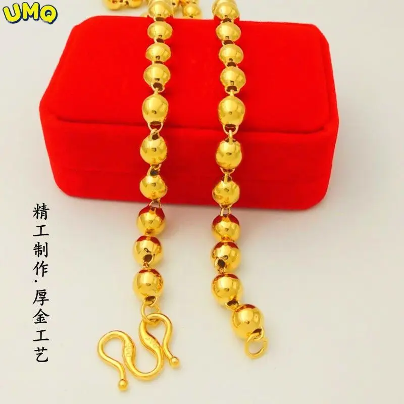 

Plated 100% Real Gold 24k 999 necklace men's non-fading smooth bead washable women's Buddha chain 999 store Pure 18K Gold Jewelr