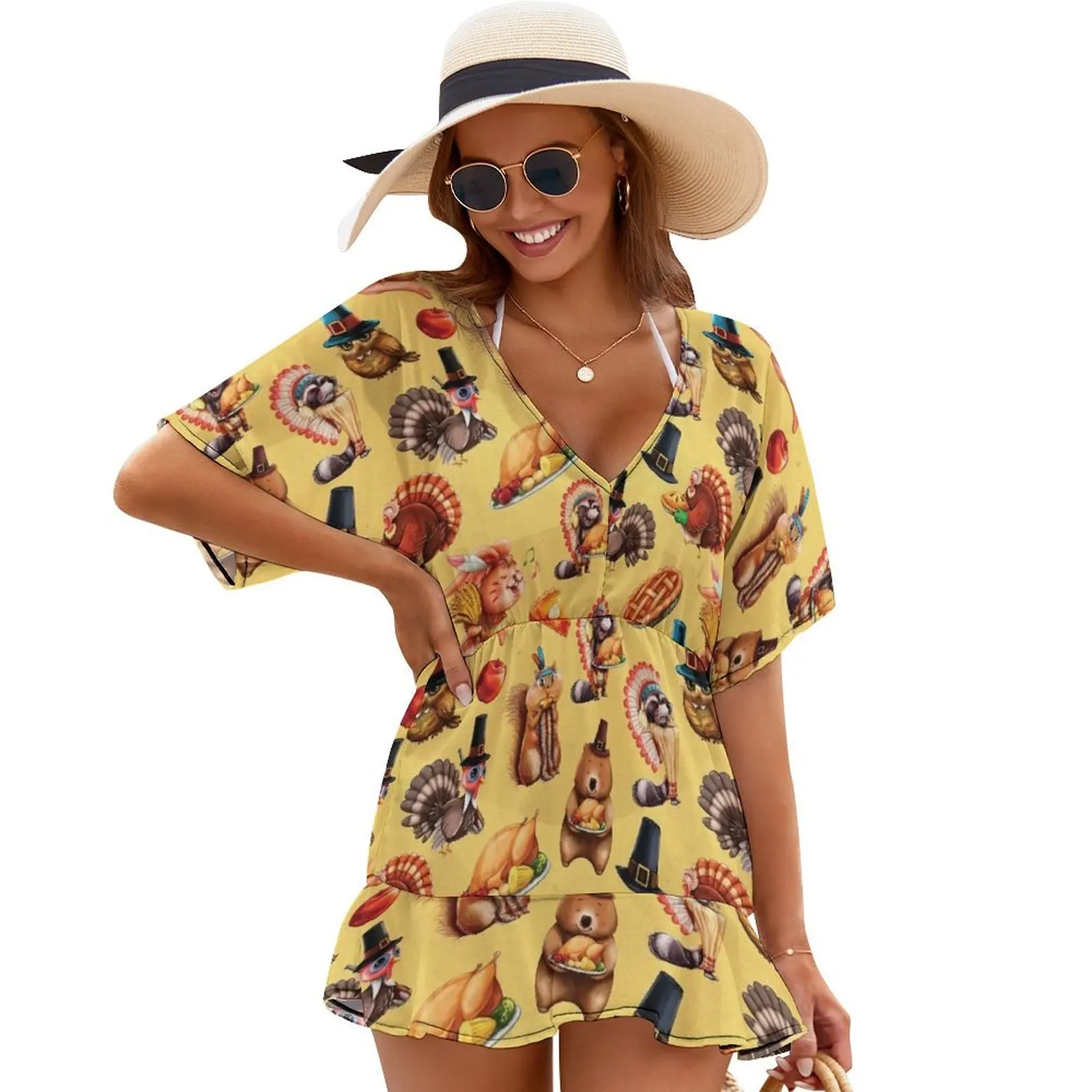 

Thanksgiving Print Turkey Animals Autumn Cover Ups clothes for woman evening dress women birthday dress