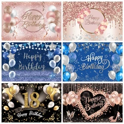 Adult Happy Birthday Backdrop Black Gold Glitter Balloon Boys Girls Birthday Party Decor Photography Background Customized