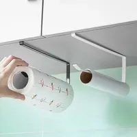 Paper Roll Holder Towel Rack Cling Film Storage Rack Bathroom No Punching Storage Rack Hanging Shelf Kitchen Tissue Accessories 2