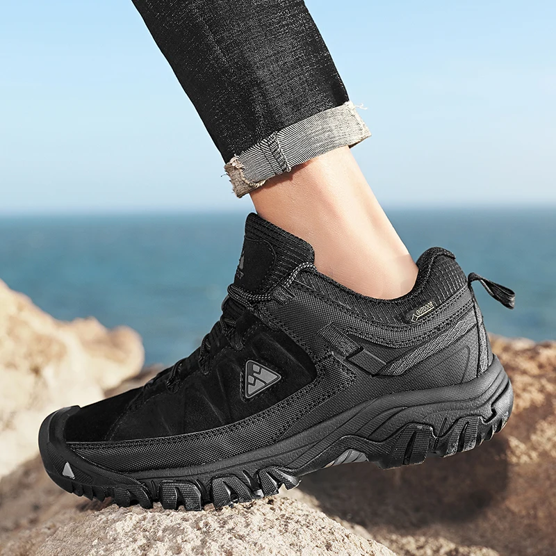 HIKEUP New Men Hiking Shoes High Quality Durable Leather Climbing Shoes Outdoor Walking Sneakers Rubber Sole Factory Outlet