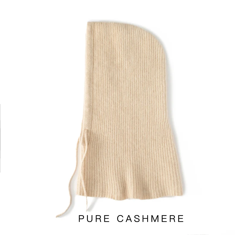 New Autumn and Winter Women's Hat 100% Pure Cashmere Knitted Scarf Hat Outdoor Warm Fashion Girl Cap Lady High Quality Scarf 4