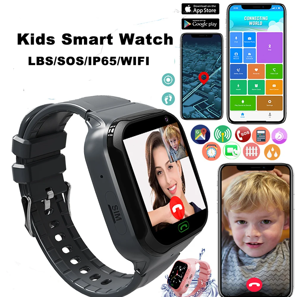 

New 4G SOS Kids Smart Watch Girls Boy Full Touch Video Call WIFI Phone Watch Camera Location Tracker Child gift Smart Watch