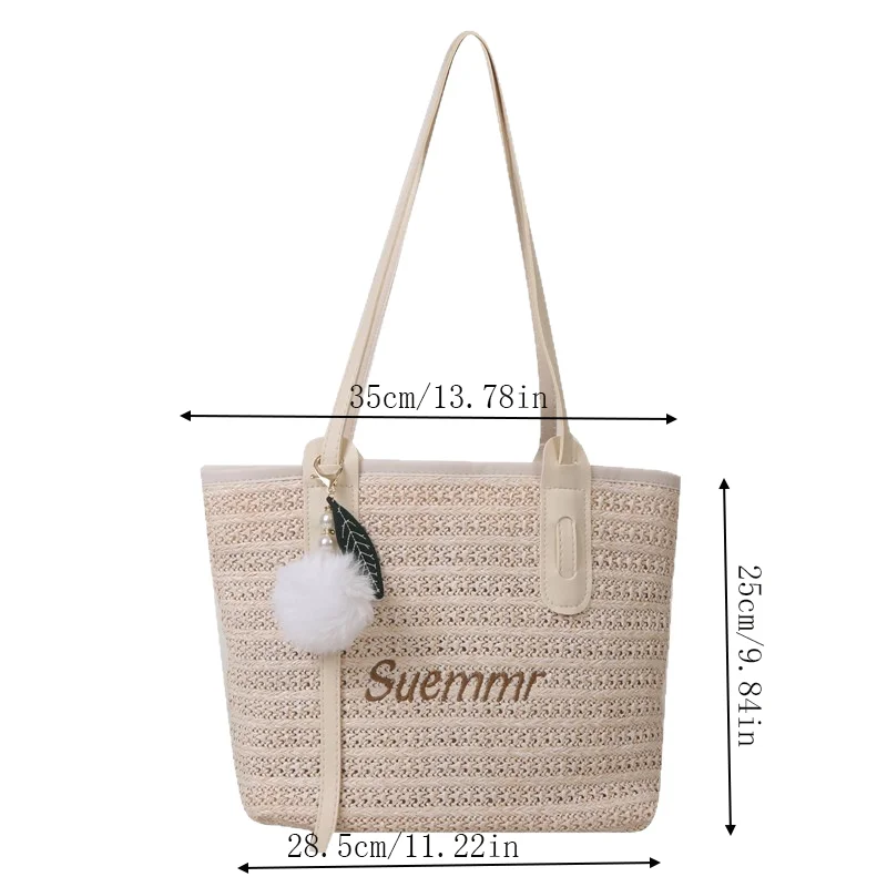 Straw Women's Shoulder Bag Large Capacity Woven Handbag Armpit Bag Casual Daily Tote Bag Without Hanging