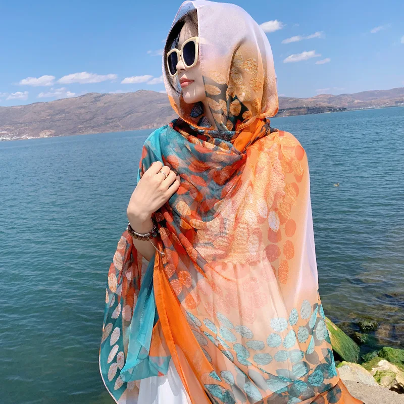 

Fashion Women Beach Sunscreen Scarf Bohemia Printing Summer Hijab Shawls Wraps Female Foulard Echarpe Travel Svarves Bandana