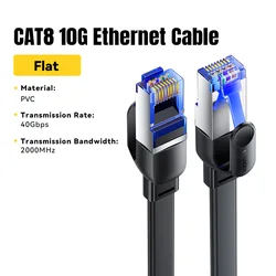 Ultra High - Speed CAT8 Ethernet Cable - Cotton Braided Networking Cord for Superior Internet Connectivity (Flat Cable)