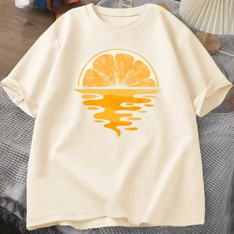 Orange Fruit Graphic T-Shirt - Casual Unisex Short Sleeve Aesthetic Vintage Streetwear