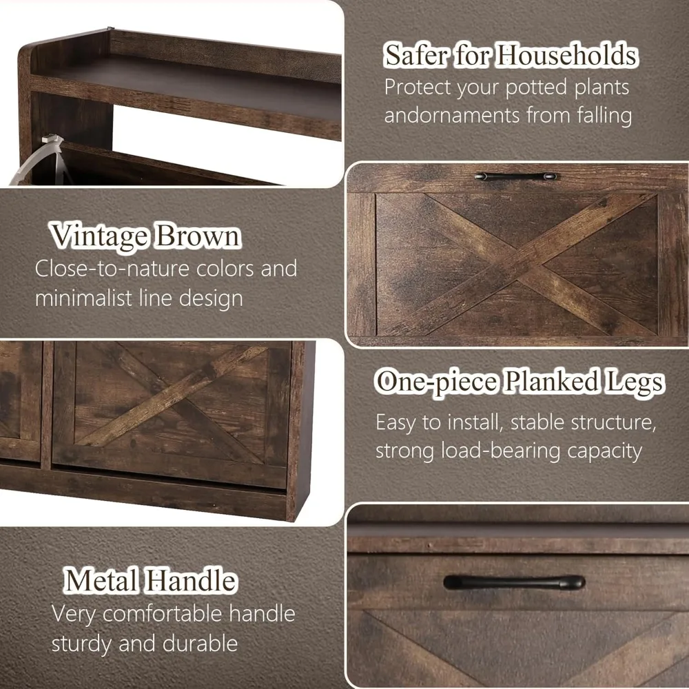 Shoe Storage Cabinet for Entryway, Hidden Shoe Rack Cabinet with 6 Flip Drawers, Farmhouse Freestanding Shoe Organizer Shoe Orga 5