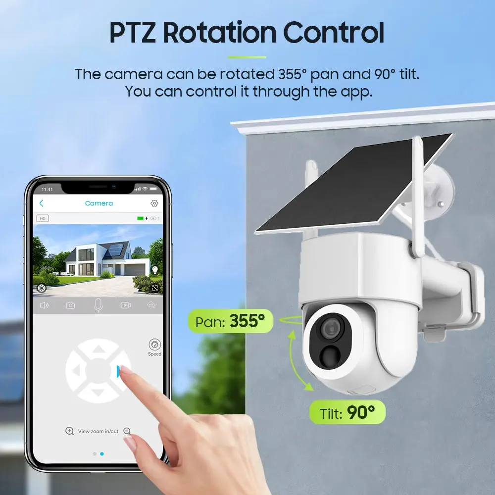 2K Tuya Solar Outdoor Camera WiFi PTZ Wireless Solar Panels IP Camera 5MP Built-in Battery Video Surveillance Long Time Standby 4