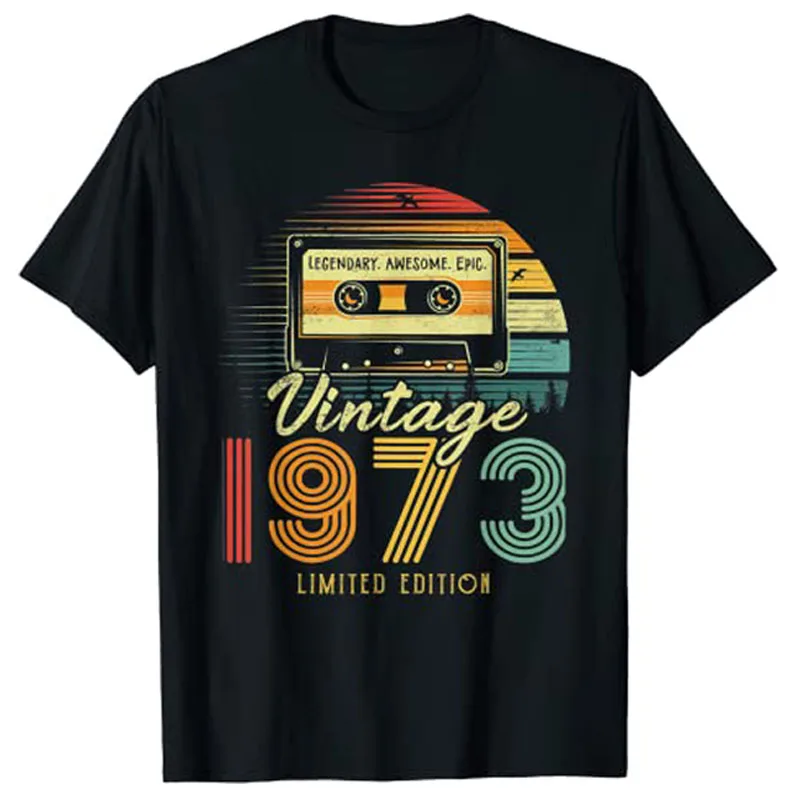 

50 Year Old Gifts Vintage 1973 Music Cassette Tape 50th Birthday T-Shirt B-day Gifts Sayings Quote Born In 1973 Graphic Tee Tops