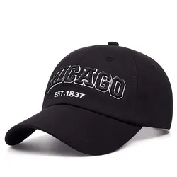 Stylish Cotton Unisex Chicago Baseball Cap - Spring/Summer Snapback Hat - Adjustable (Black)