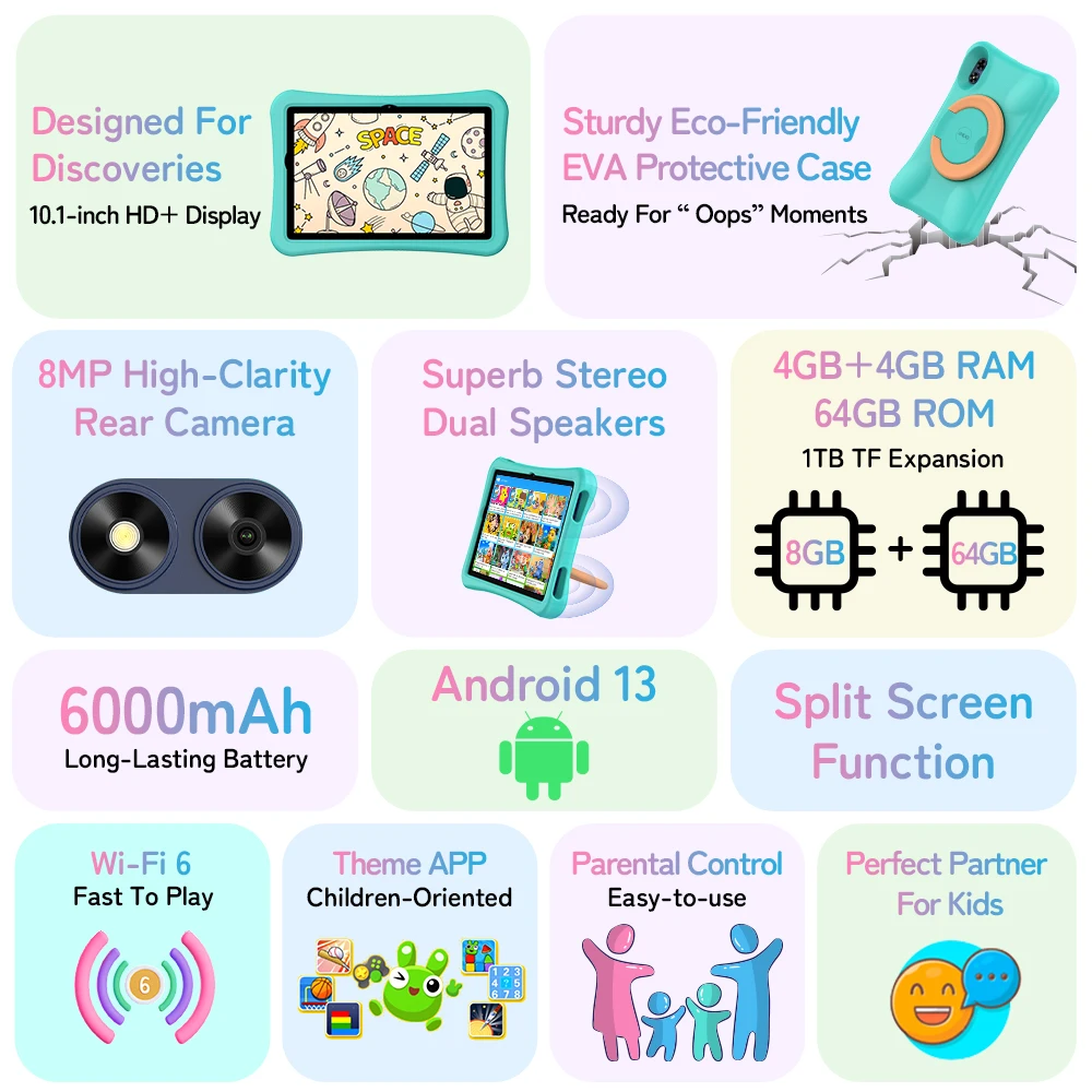 UMIDIGI G1/G2 Tab Kids Tablet Android 13 10.1”HD 4GB 64GB 8MP Camera 6000mAh Battery Children Learning EVA Protective Case 2