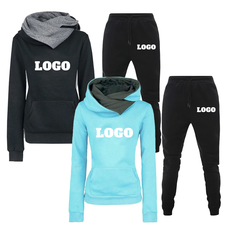 High Collar Custom Logo Women's Spring Autumn Female Sweatshirt + Pants Training Jogging Sporty Ladies Outdoor Tracksuit women solid color tracksuit autumn spring female sweatshirt pants training jogging sporty ladies outdoor tracksuit